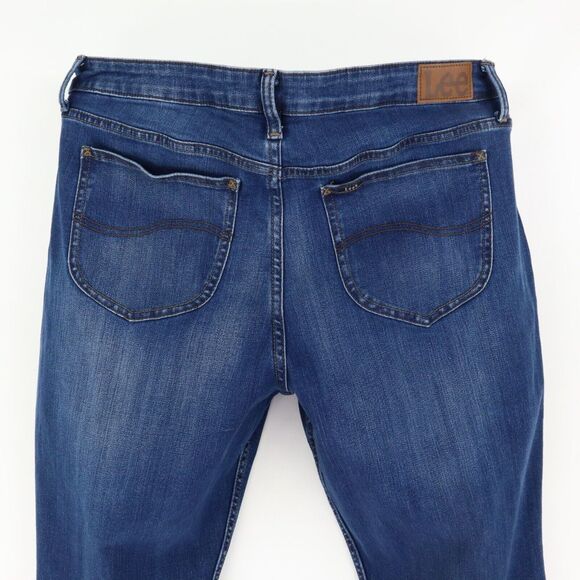 Lee Bootcut Jeans Mid Rise Stretch Womens Sz 20 Blue Dark Wash Denim Regular Fit - Picture 3 of 6
